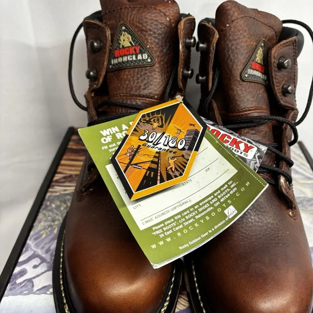 New Rocky IronClad 6696 Mens 8.5 M Steel Toe Waterproof Work Boots Brown Leather